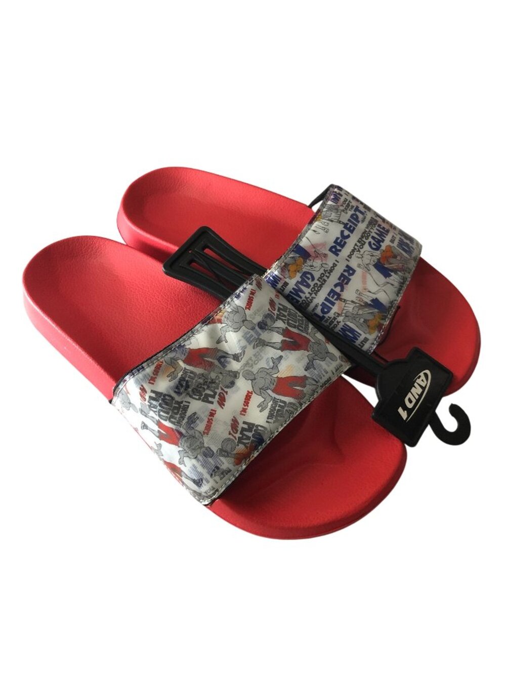 And1 Chasin Slide Sandals Holgraphic Comic Style Basketball Red Mens Size 10